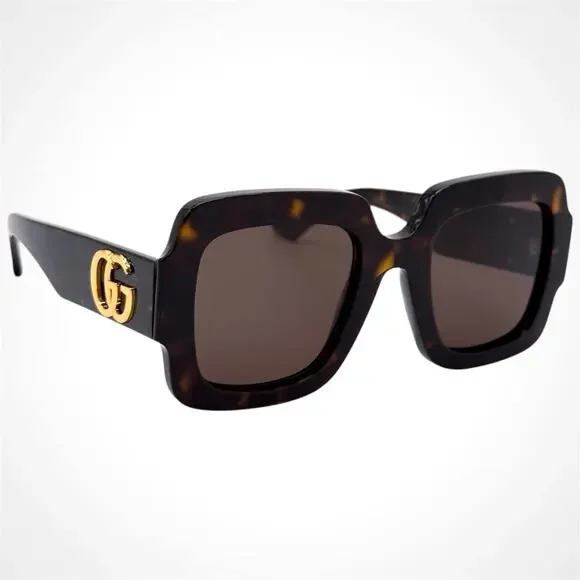 GUCCI Sunglasses New Brown Tortoise Square 50mm Gold Metal GG Logo Authentic - Picture 3 of 9